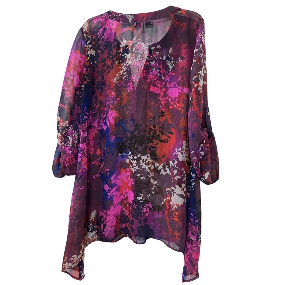 NWT Chaus Pintuck Blouse Womens Pink Purple Floral Sheer Tunic Top NWT Y2K  Boho